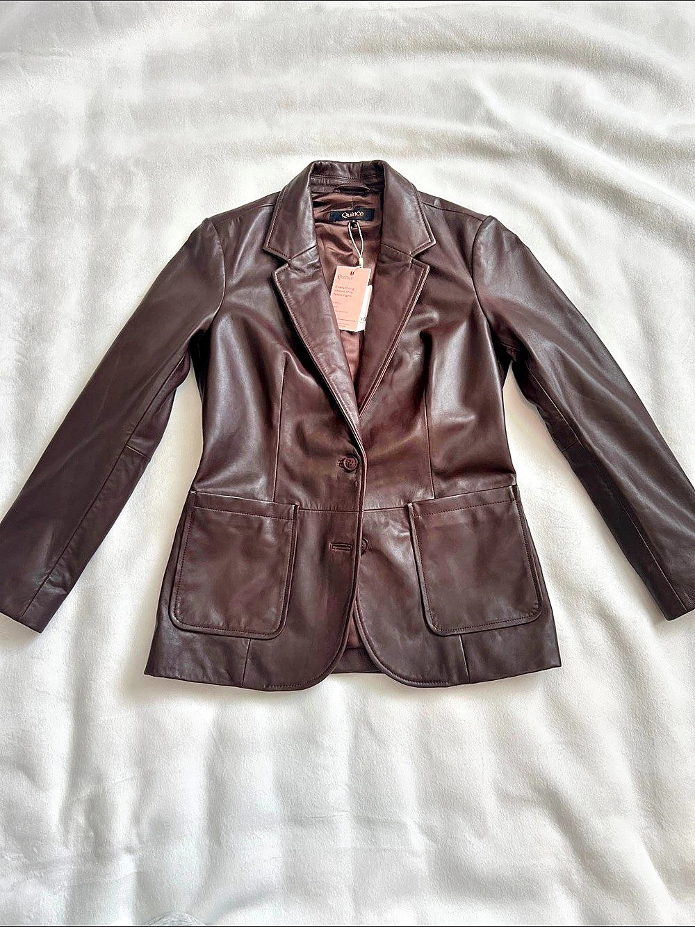 Quince 100% Leather Blazer Jacket Brown Size Small